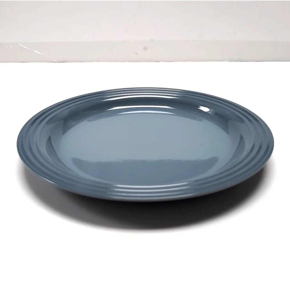 4 New Le Creuset Blue Chambray Dinner Plates 10.5